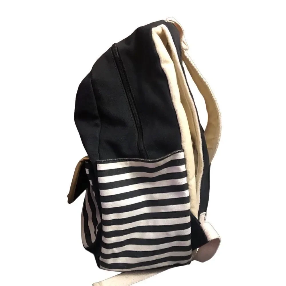 The Idyll of Collie Striped Canvas Backpack With Adjustable Straps Locker Hook.